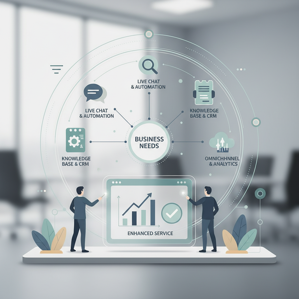 Illustration representing customer service software guide: Find the Best Customer Support Software for Your Business | Enhance Service